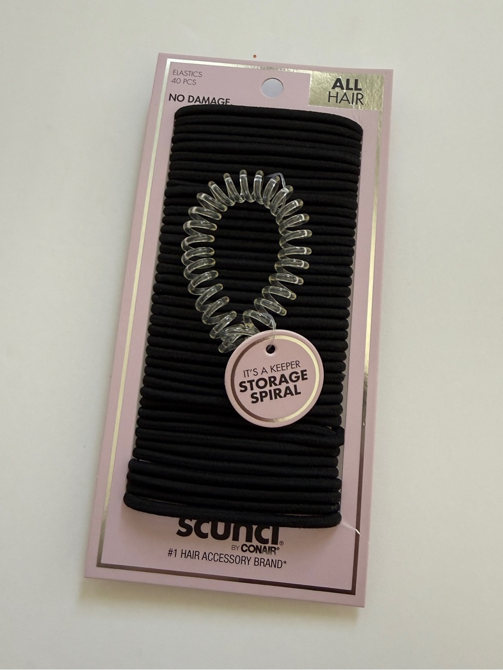 scunci Black Hair Elastics Pack with Clear Spiral Storage